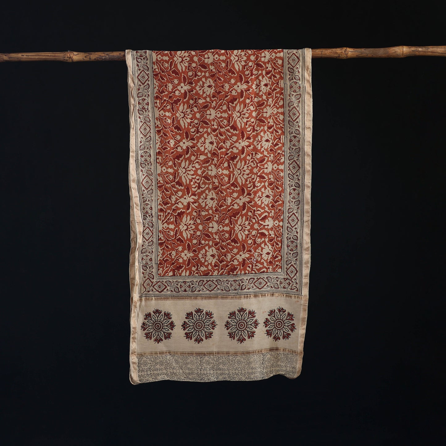 Pedana Kalamkari Hand Bock Print Natural Dyed Handloom Chanderi Silk Stole 12