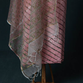 Leheriya Tie-Dye Cotton 2pc Unstitched Dress Material Kurta Set with Jewellery Set 26