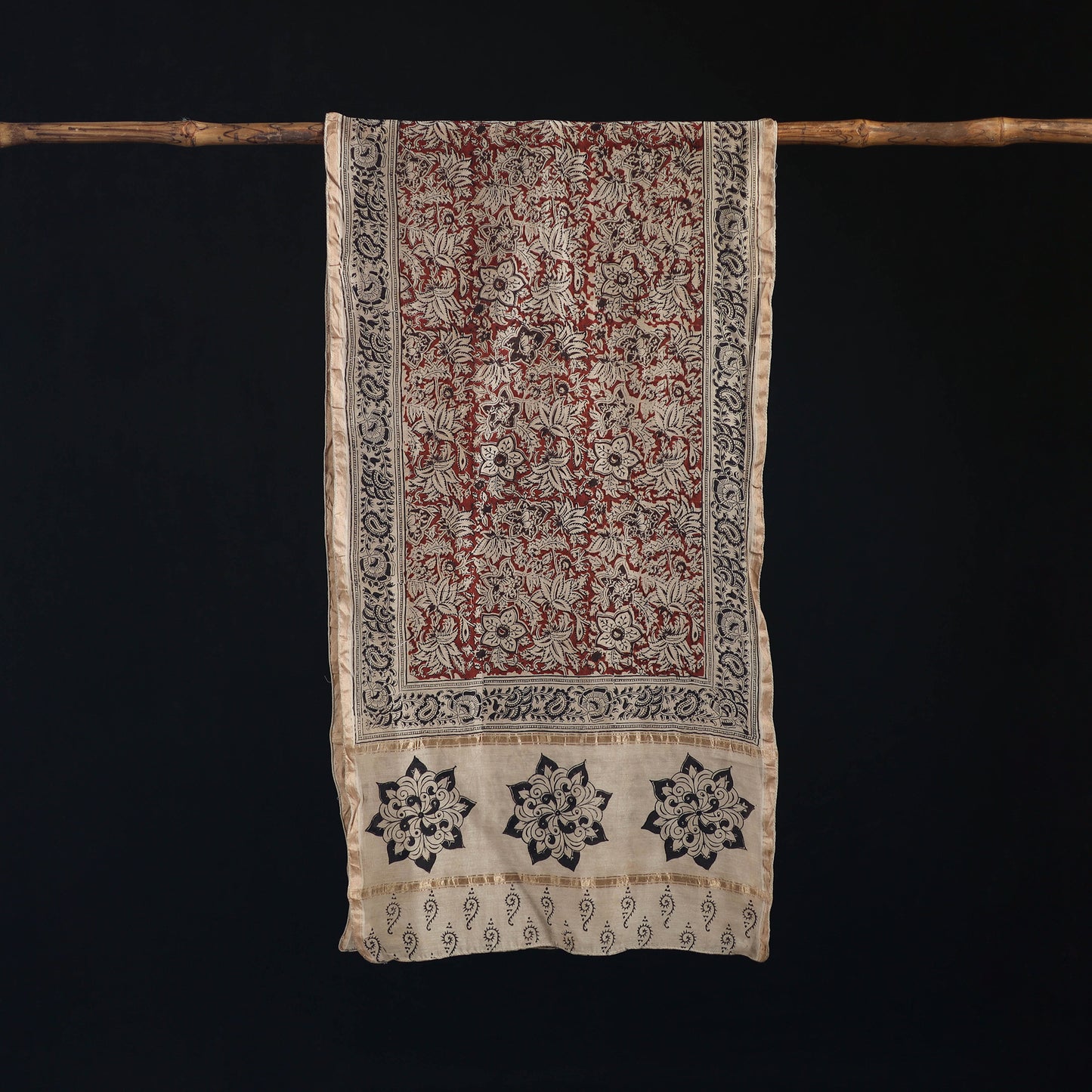 Pedana Kalamkari Hand Bock Print Natural Dyed Handloom Chanderi Silk Stole 11
