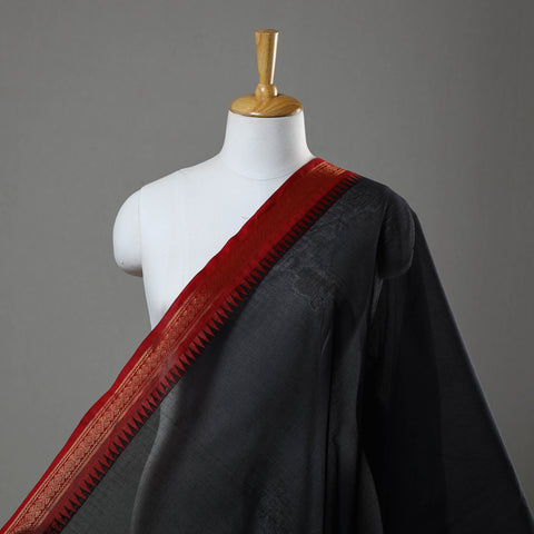 Black - Cotton Kanchipuram Fabric with Thread Border 16