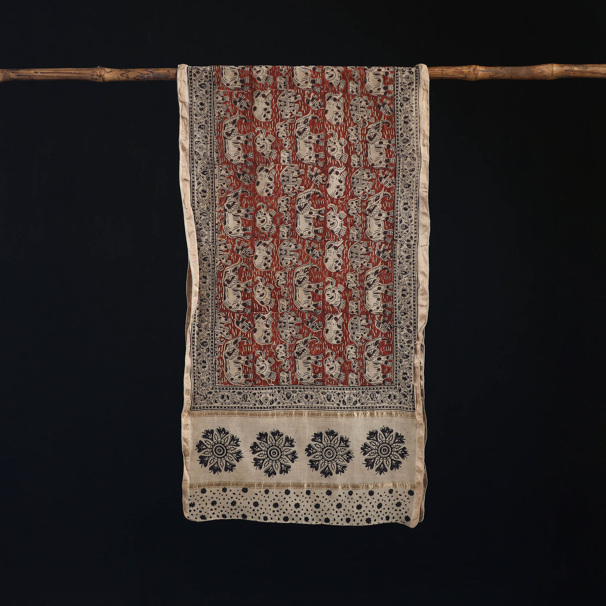 Pedana Kalamkari Hand Bock Print Natural Dyed Handloom Chanderi Silk Stole 10