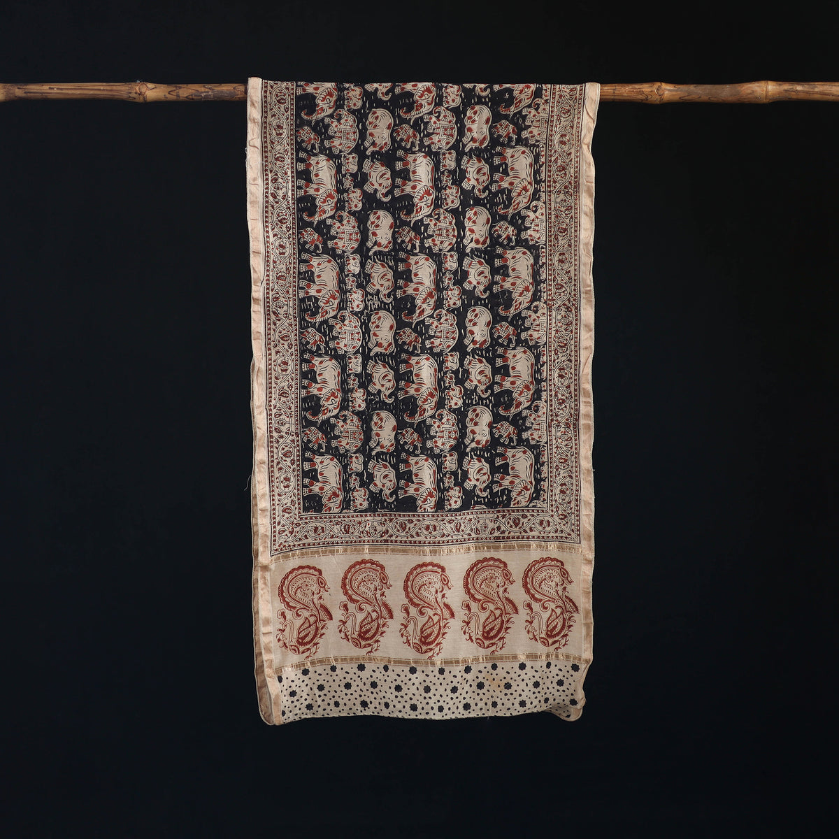 Pedana Kalamkari Hand Bock Print Natural Dyed Handloom Chanderi Silk Stole 09