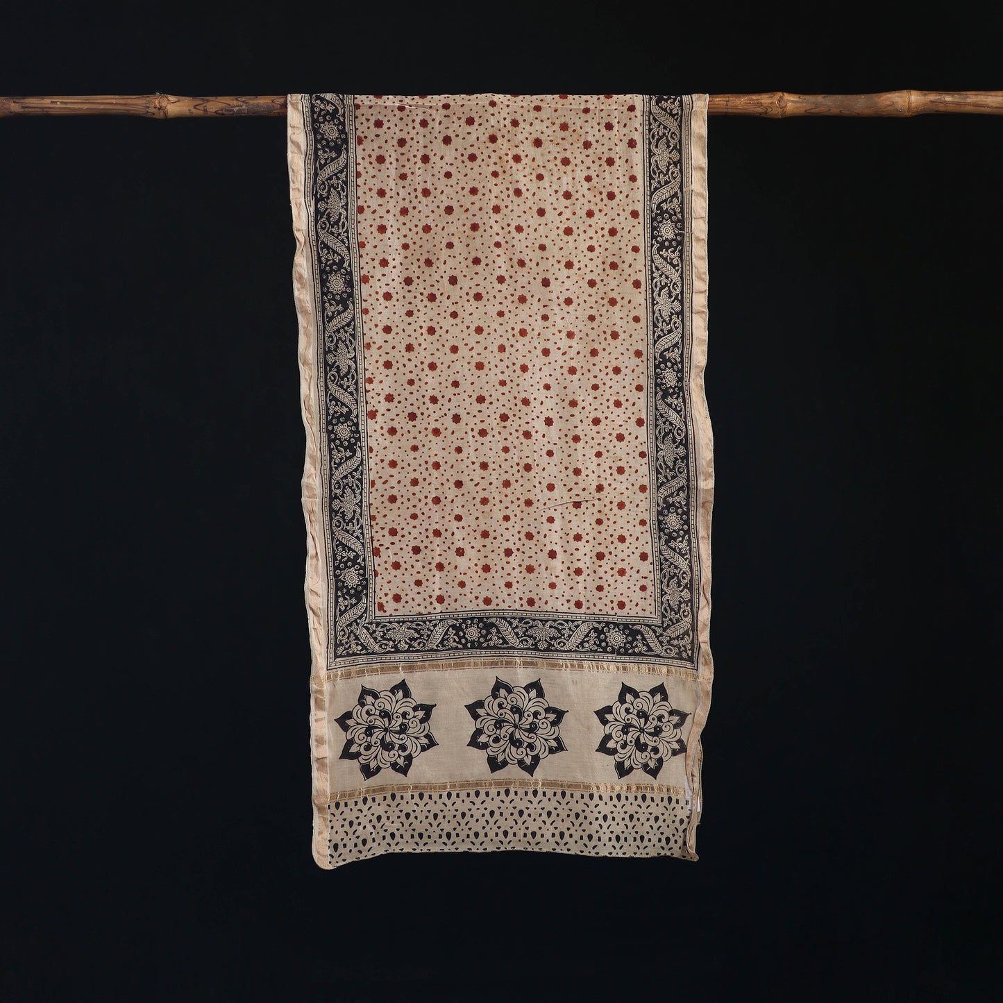 Pedana Kalamkari Hand Bock Print Natural Dyed Handloom Chanderi Silk Stole 07