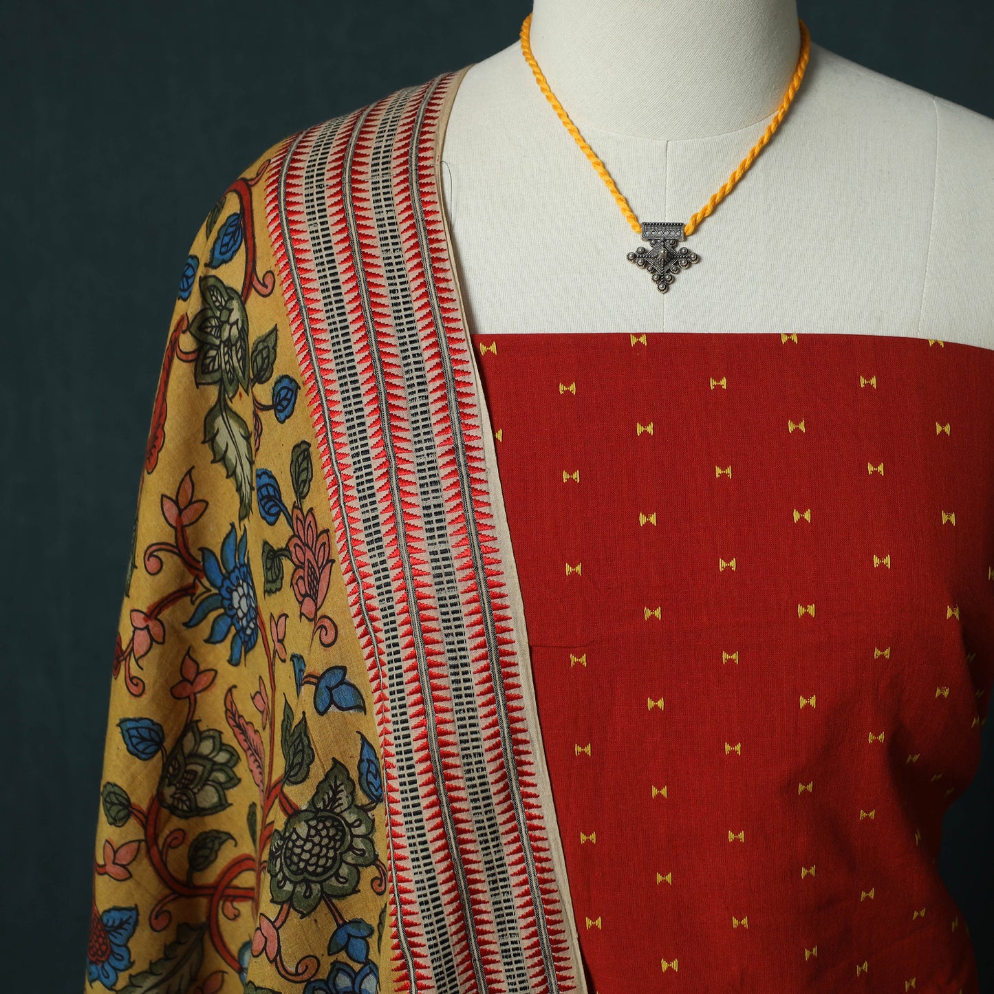 Jacquard Woven 2pc Cotton Unstitched Dress Material Kurta Set with Jewellery 15