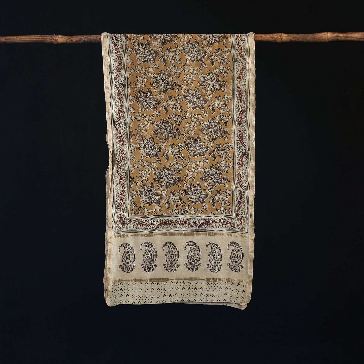 Pedana Kalamkari Hand Bock Print Natural Dyed Handloom Chanderi Silk Stole 06