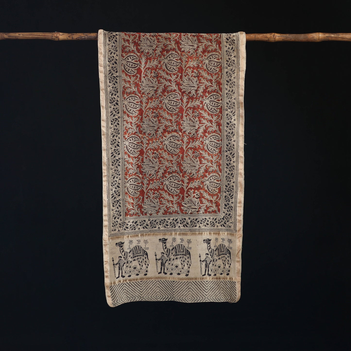 Pedana Kalamkari Hand Bock Print Natural Dyed Handloom Chanderi Silk Stole 05