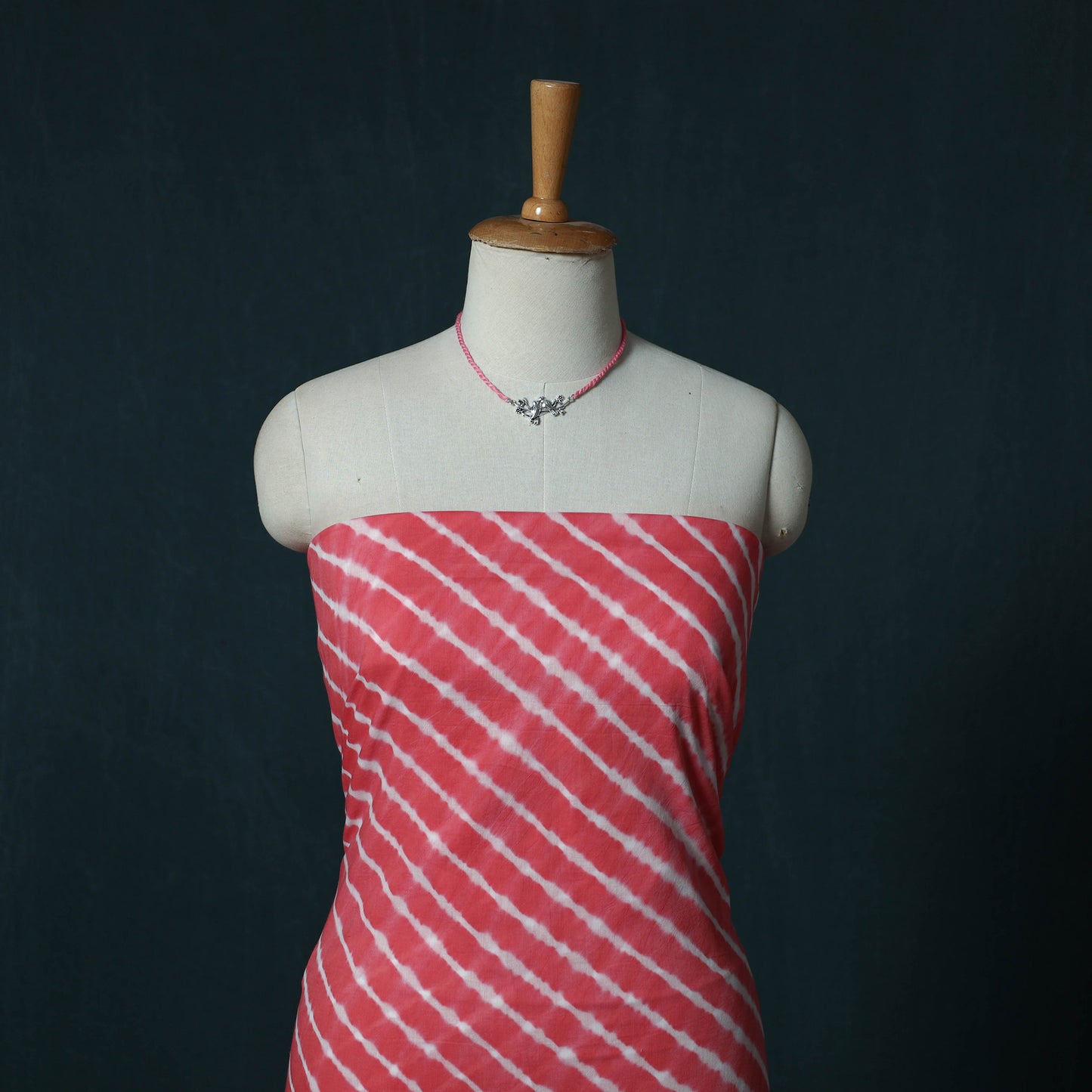 Leheriya Tie-Dye Cotton 2pc Unstitched Dress Material Kurta Set with Jewellery Set 27