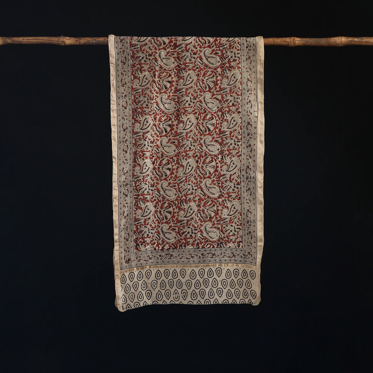 Pedana Kalamkari Hand Bock Print Natural Dyed Handloom Chanderi Silk Stole 02