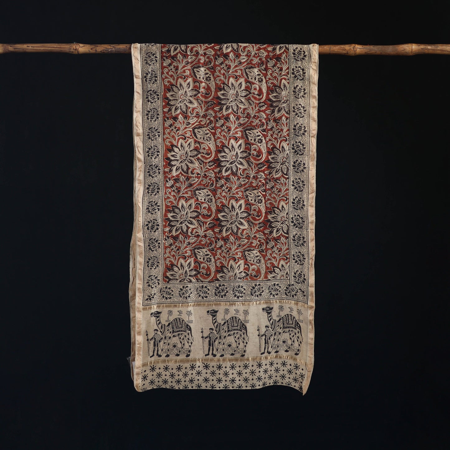 Pedana Kalamkari Hand Bock Print Natural Dyed Handloom Chanderi Silk Stole 01