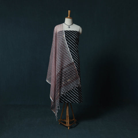 Leheriya Tie-Dye Cotton 2pc Unstitched Dress Material Kurta Set with Jewellery Set 28