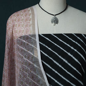 Leheriya Tie-Dye Cotton 2pc Unstitched Dress Material Kurta Set with Jewellery Set 28