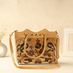 Brown Kashmiri Crewel Hand Embroidery Handbag