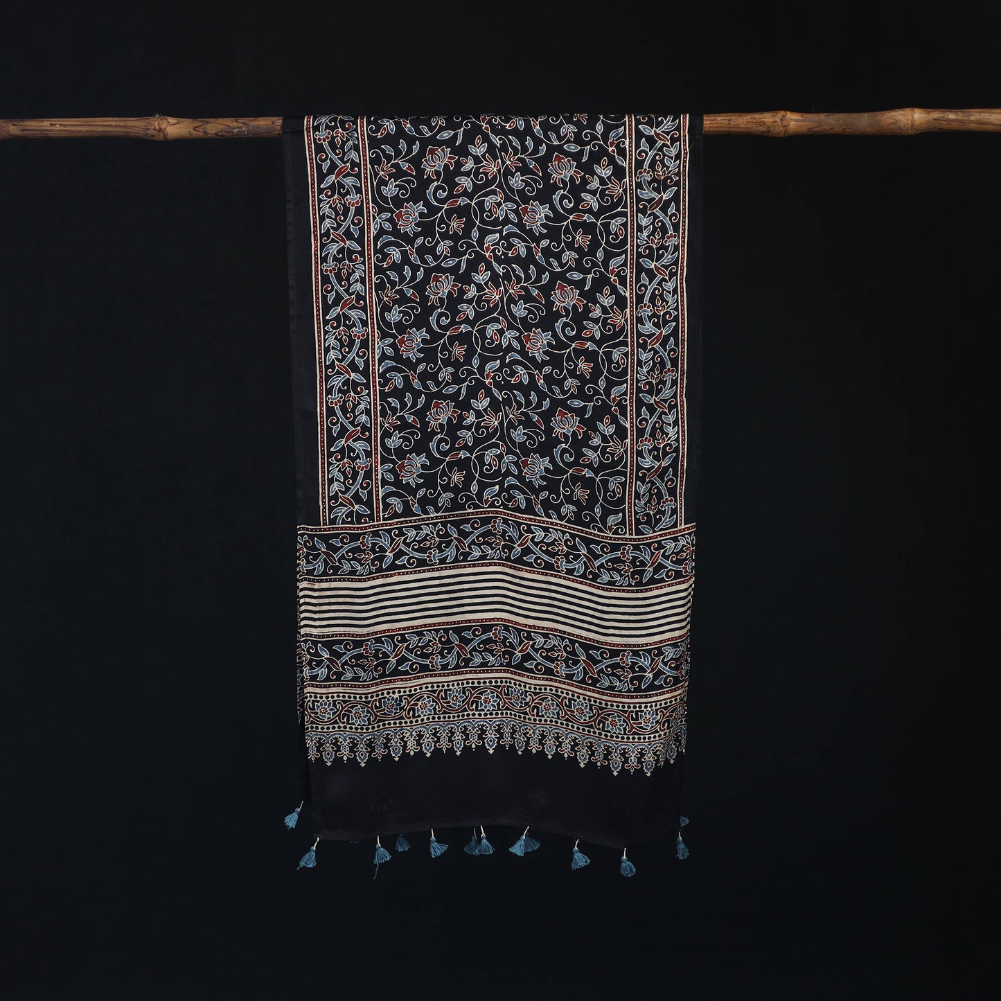 Ajrakh Hand Block Print Natural Dyed Modal Silk Stole 02