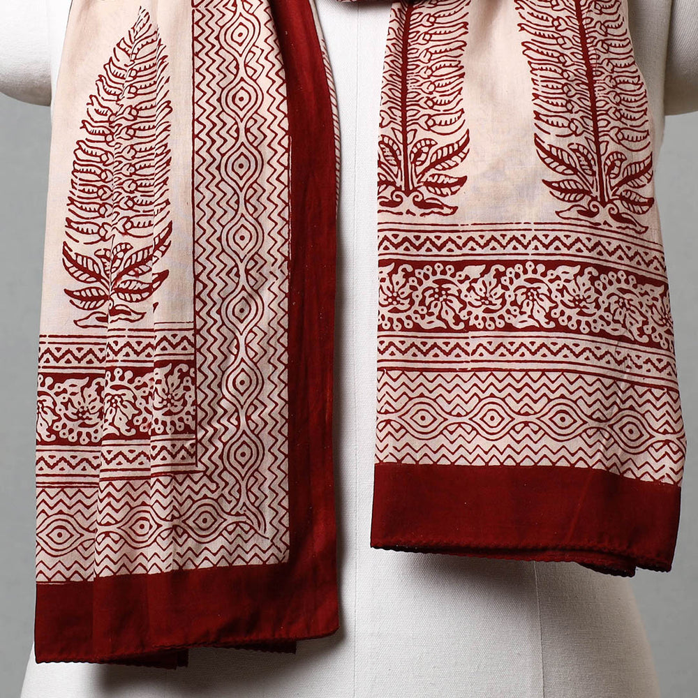 Red - Bagh Hand Block Printed Cotton Stole