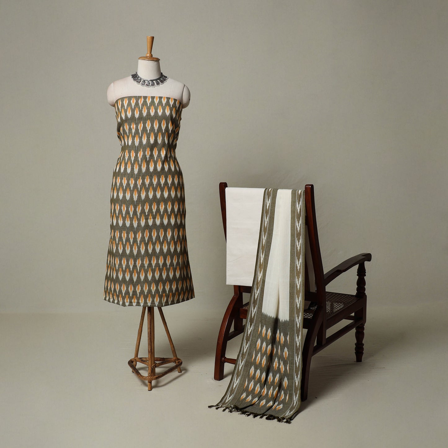 Pochampally Ikat Weave 3pc Cotton Unstitched Dress Material Suit Set 11