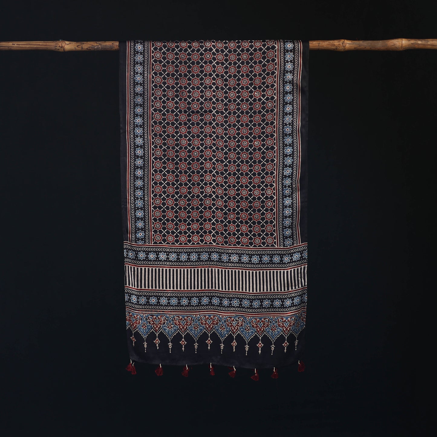 Ajrakh Hand Block Print Natural Dyed Modal Silk Stole 01