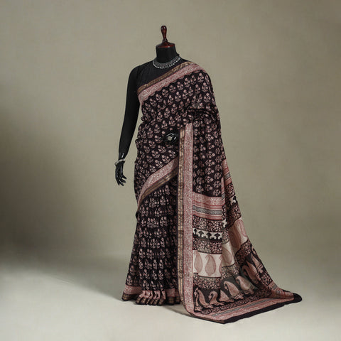 Natural Dyed Maheshwari Silk Bagh Print Saree