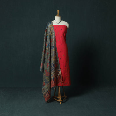 Jacquard Woven 2pc Cotton Unstitched Dress Material Kurta Set with Jewellery 17
