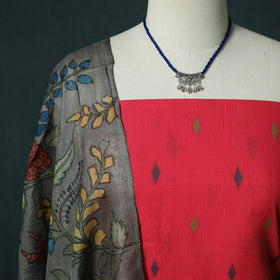 Jacquard Woven 2pc Cotton Unstitched Dress Material Kurta Set with Jewellery 17