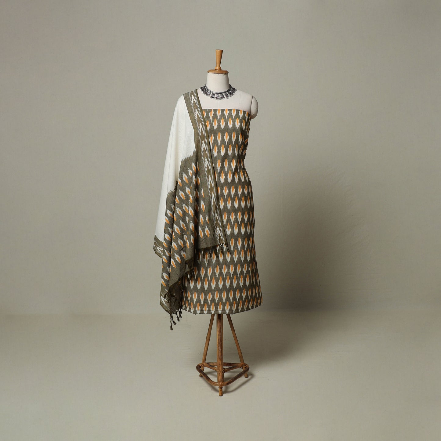 Pochampally Ikat Weave 3pc Cotton Unstitched Dress Material Suit Set 11