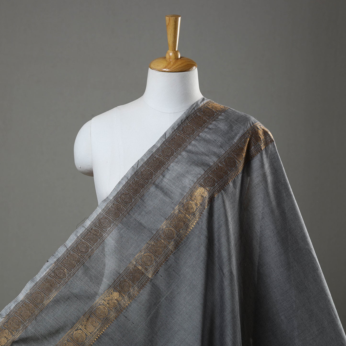 Grey - Cotton Kanchipuram Fabric with Zari Border 31