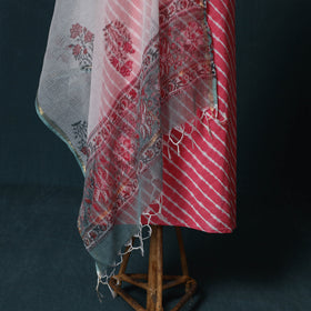 Leheriya Tie-Dye Cotton 2pc Unstitched Dress Material Kurta Set with Jewellery Set 29