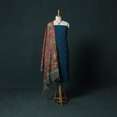 Jacquard Woven 2pc Cotton Unstitched Dress Material Kurta Set with Jewellery 18
