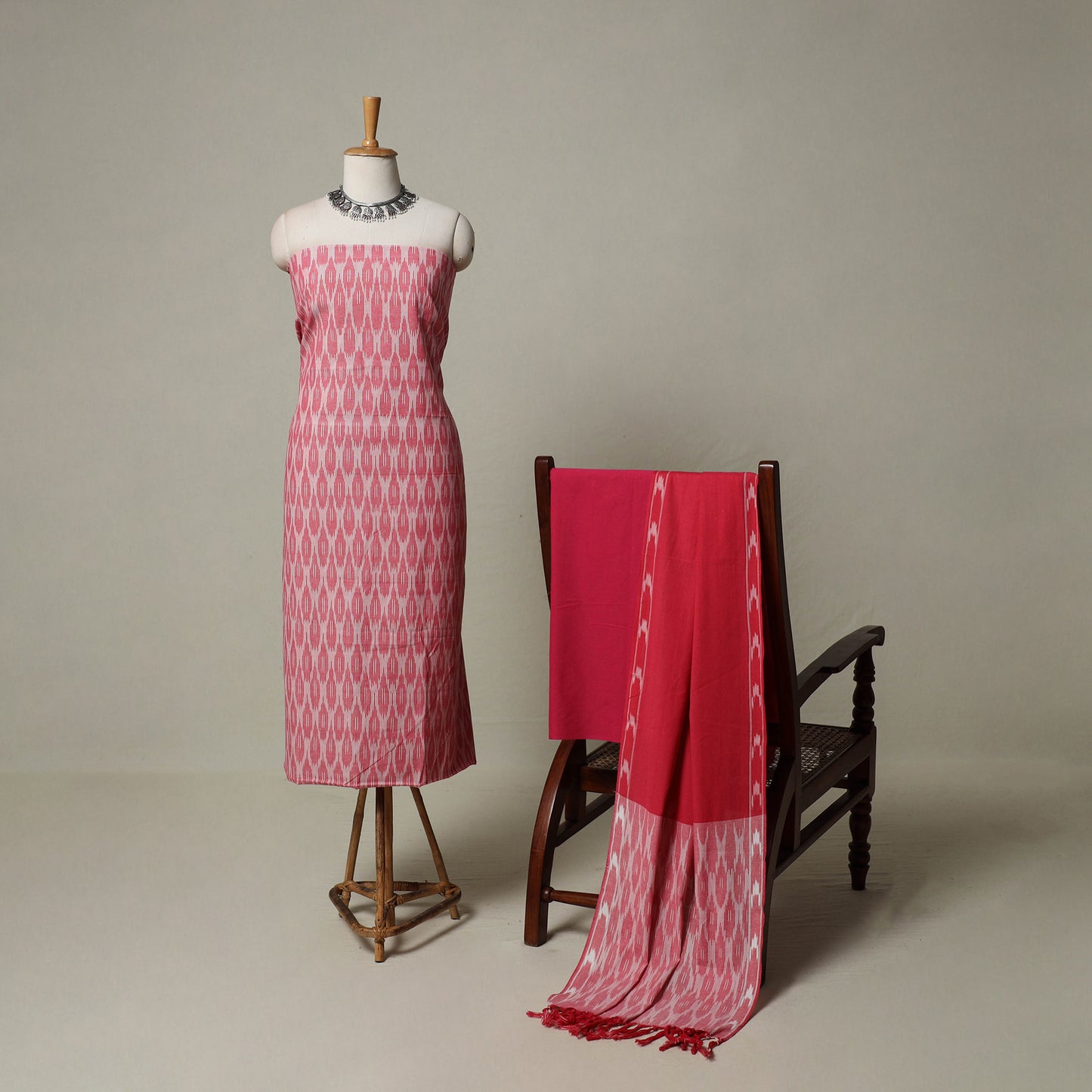 Pochampally Ikat Weave 3pc Cotton Unstitched Dress Material Suit Set 13