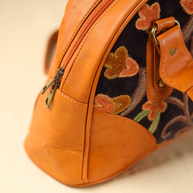 Orange Kashmiri Crewel Hand Embroidered Leather Handbag