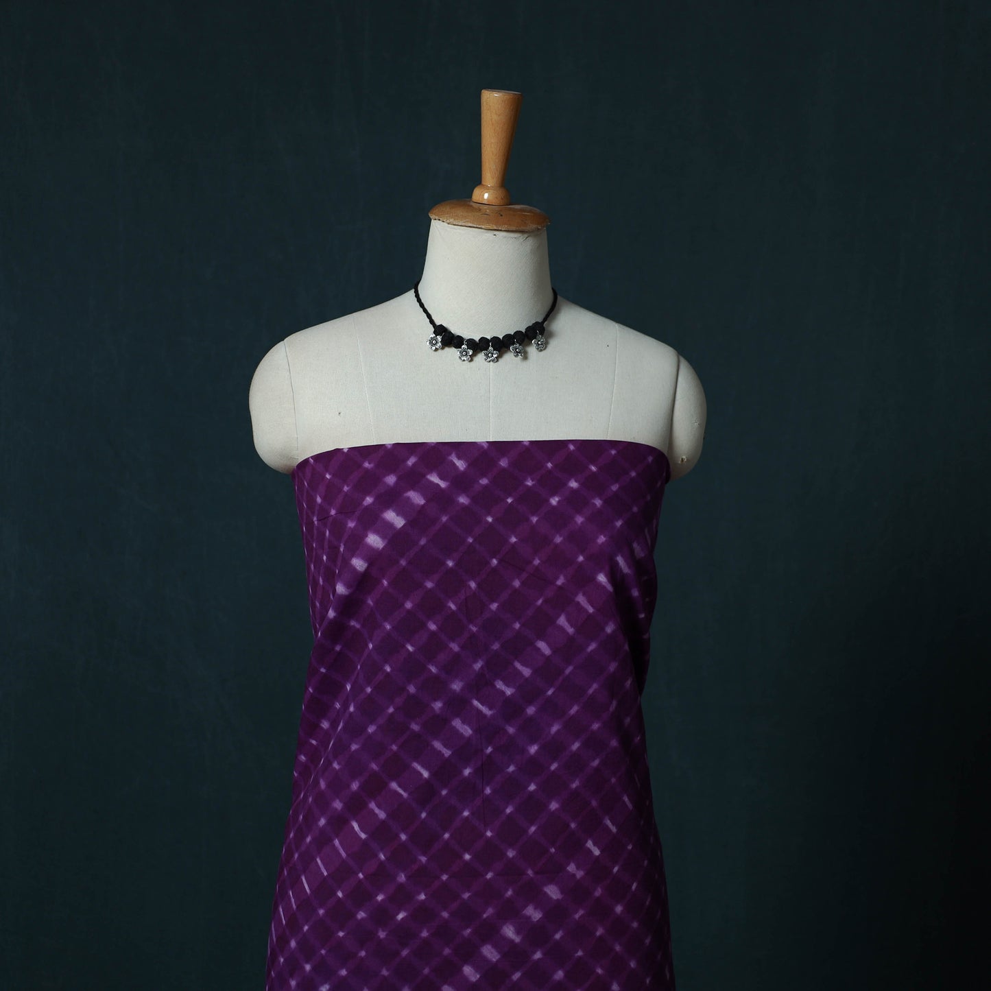 Leheriya Tie-Dye Cotton 2pc Unstitched Dress Material Kurta Set with Jewellery Set 30