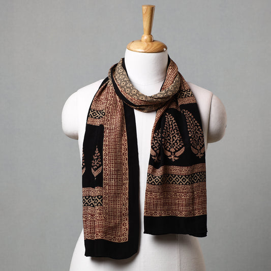 Brown - Bagh Hand Block Printed Crepe Silk Stole