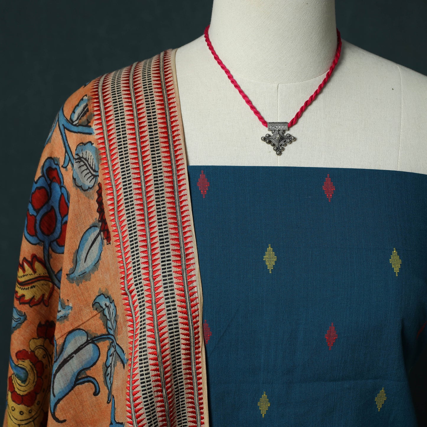 Jacquard Woven 2pc Cotton Unstitched Dress Material Kurta Set with Jewellery 19