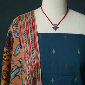 Jacquard Woven 2pc Cotton Unstitched Dress Material Kurta Set with Jewellery 19