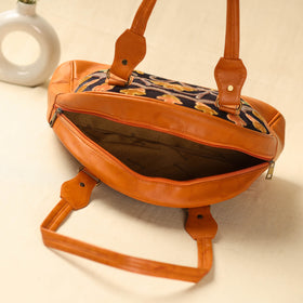 Orange Kashmiri Crewel Hand Embroidered Leather Handbag