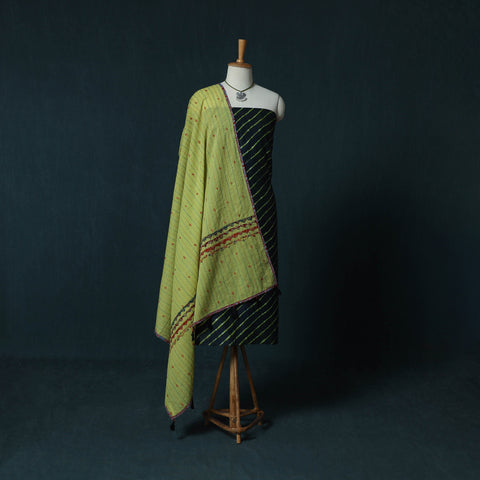 Leheriya Tie-Dye Chanderi Silk 2pc Unstitched Dress Material Kurta Set with Jewellery Set 31