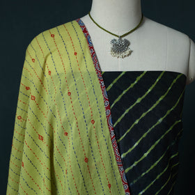Leheriya Tie-Dye Chanderi Silk 2pc Unstitched Dress Material Kurta Set with Jewellery Set 31