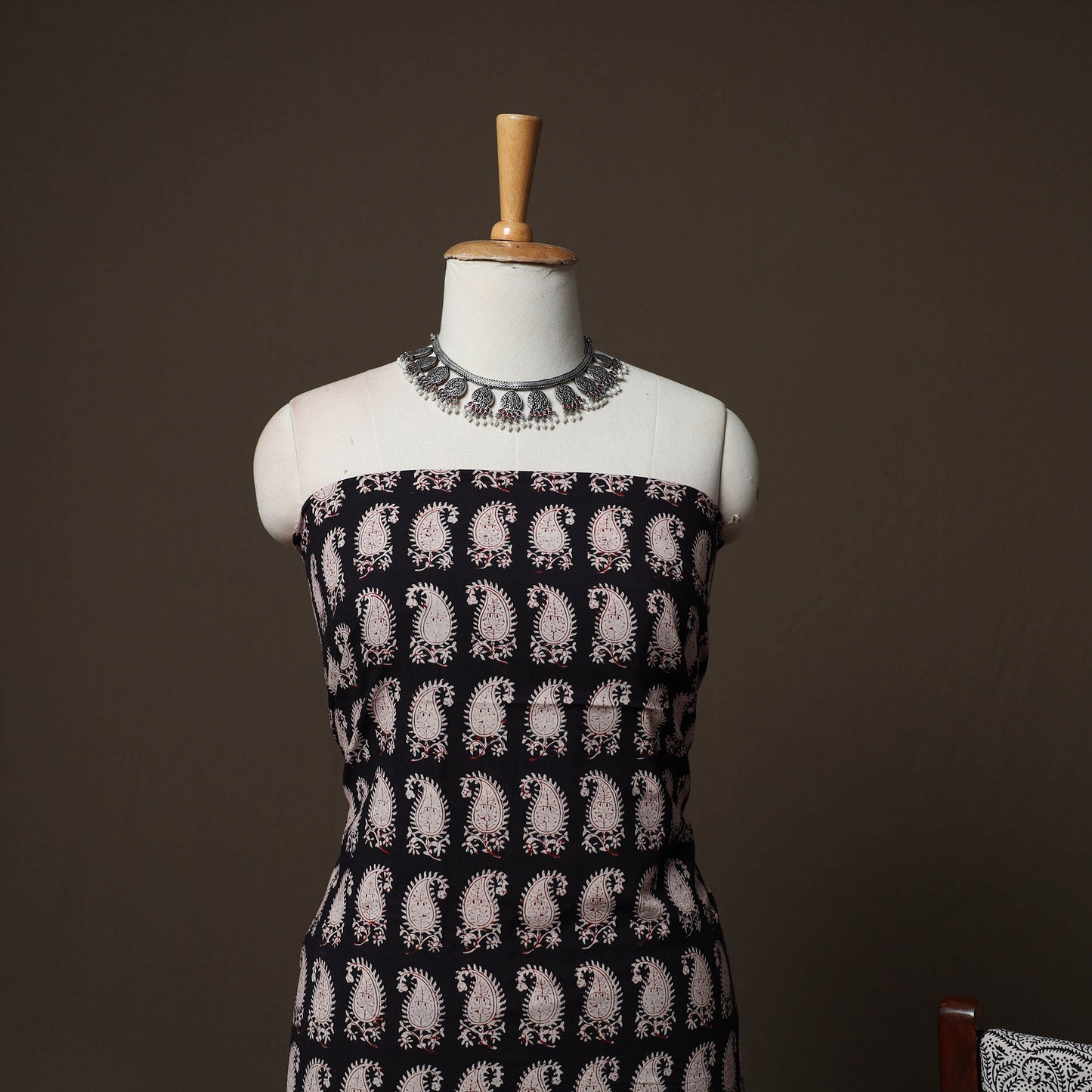Black - Natural Dyed Cotton 3pc Unstitched Hand Block Bagh Print Dress Material Suit Set 02
