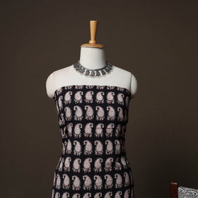 Black - Natural Dyed Cotton 3pc Unstitched Hand Block Bagh Print Dress Material Suit Set 02