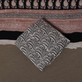Black - Natural Dyed Cotton 3pc Unstitched Hand Block Bagh Print Dress Material Suit Set 02