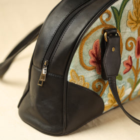 Black Kashmiri Crewel Hand Embroidered Leather Handbag
