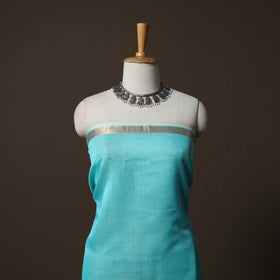 Blue - 2pc Handloom Silk Cotton Unstitched Plain Dress Material Kurta Set with Zari Border 01