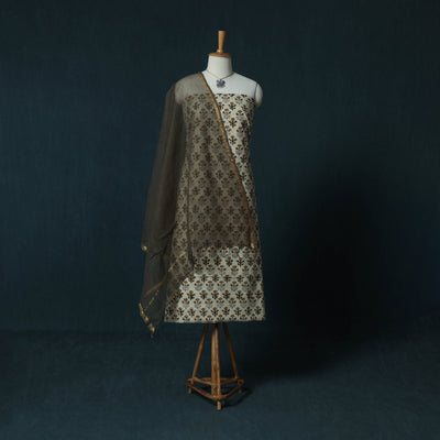 Bagru Hand Block Print Cotton 2pc Unstitched Dress Material Kurta Set with Jewellery Set 33