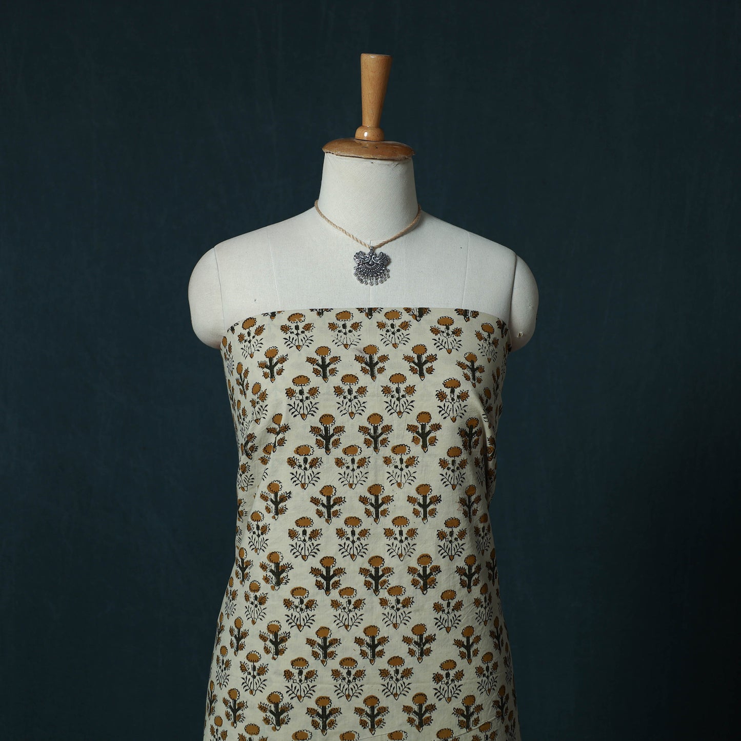 Bagru Hand Block Print Cotton 2pc Unstitched Dress Material Kurta Set with Jewellery Set 33