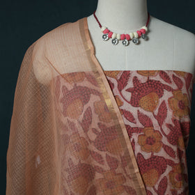 Bagru Hand Block Print Cotton 2pc Unstitched Dress Material Kurta Set with Jewellery Set 34