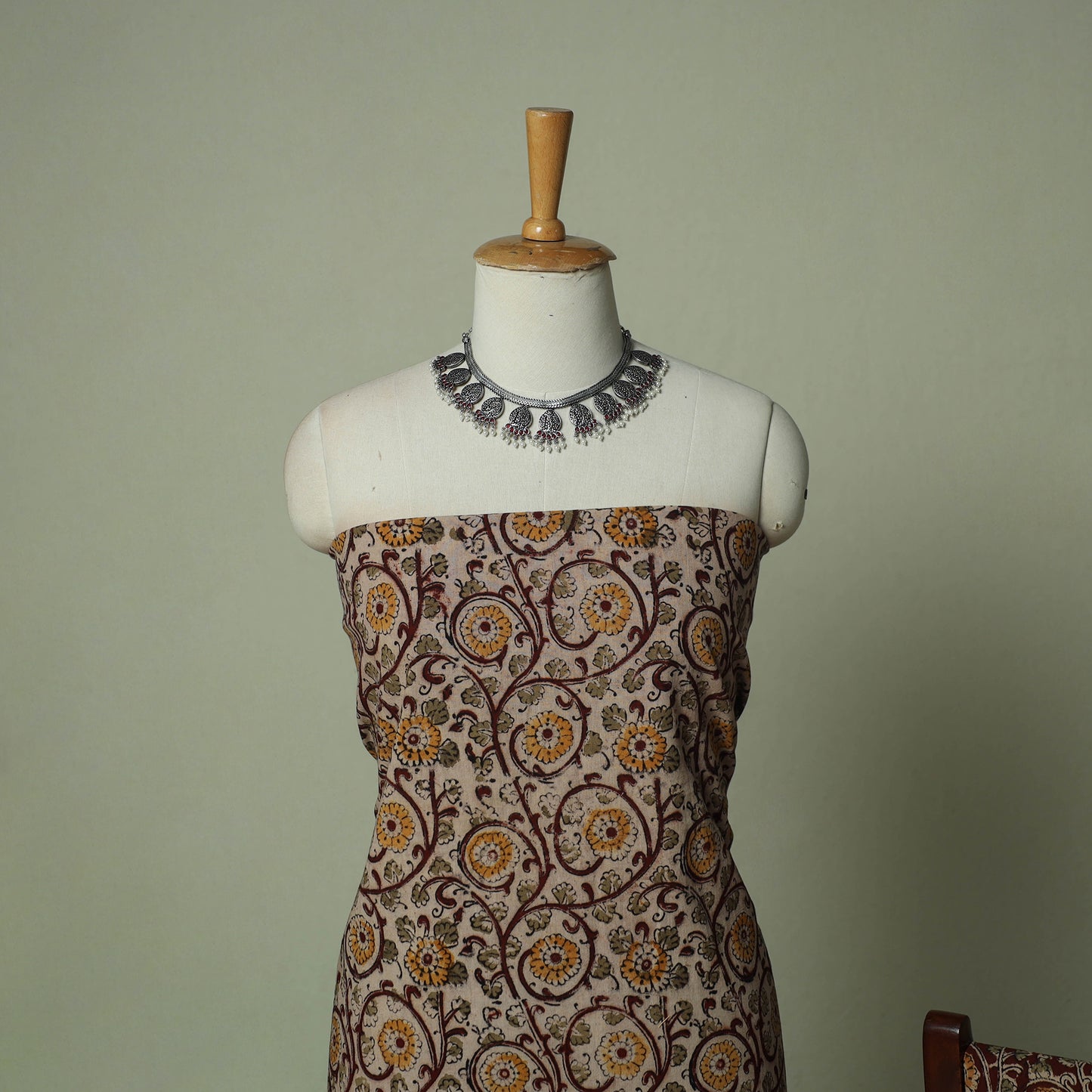 Pedana Kalamkari Hand Block Print Natural Dyed Cotton 3pc Unstitched Dress Material Suit Set 01