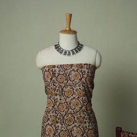 Pedana Kalamkari Hand Block Print Natural Dyed Cotton 3pc Unstitched Dress Material Suit Set 01