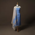 Blue - 2pc Handloom Unstitched Chanderi Silk Dress Material Kurta Set with Zari Border 05