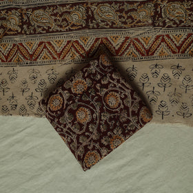 Pedana Kalamkari Hand Block Print Natural Dyed Cotton 3pc Unstitched Dress Material Suit Set 01