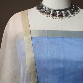 Blue - 2pc Handloom Unstitched Chanderi Silk Dress Material Kurta Set with Zari Border 05