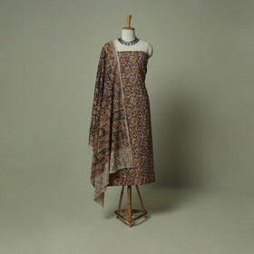Pedana Kalamkari Hand Block Print Natural Dyed Cotton 3pc Unstitched Dress Material Suit Set 01